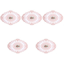 5Pièces Dessous De Verre Rond En Dentelle Rose, Motif Brodé