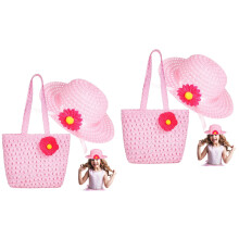 2Pièces Chapeaux D'été En Et Sac Tote Roses Pour Petites