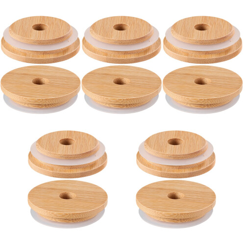 10Pièces Couvercles Mug Étanches Bambou Silicone Pour Bouteilles