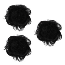 3Pièces Perruque Noir Naturel Remplacement Calvitie Invisible