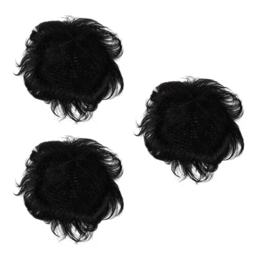 3Pièces Perruque Noir Naturel Remplacement Calvitie Invisible