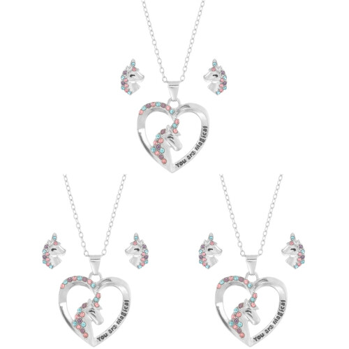 3Ensembles Ensemble Bijoux Fille Licorne Argent Décoration
