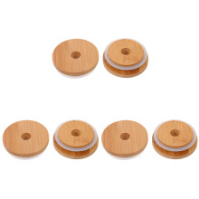 3Ensembles Bouchons De Pot Bambou Khaki Trou Pour Silicone