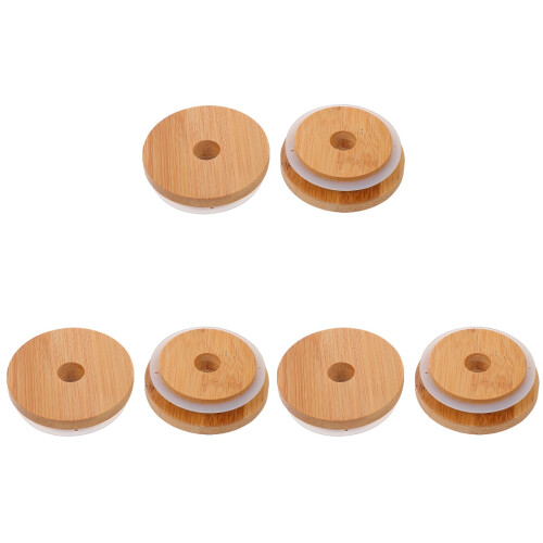 3Ensembles Bouchons De Pot Bambou Khaki Trou Pour Silicone