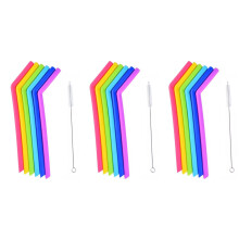 18Pièces Pailles Souples En Silicone Réutilisables Couleurs Vives