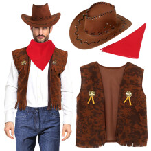 Adult Cowboy Western Set Met Vest Hoed Doek Bruin 140-160 Xl