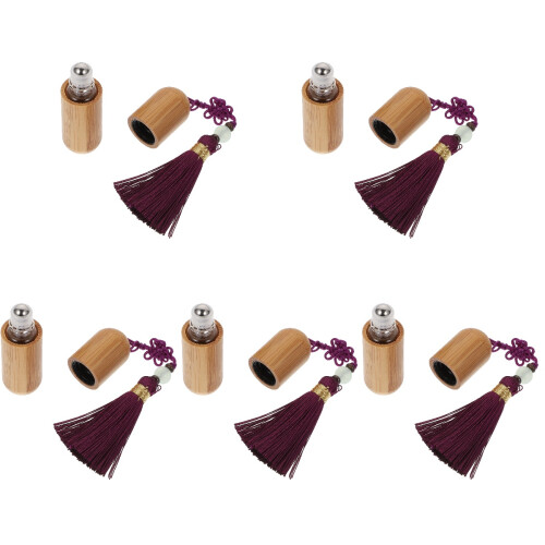 5Pièces Flacons Roll-on Verre Violet Coque Bambou Durable