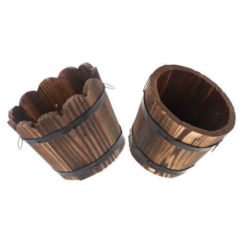 2Pièces Pots En Bois Carbonisé Pour Fleurs - Cache-Barils Rétro