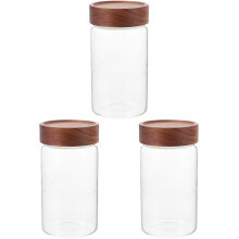 3Pièces Bocal Verre Couvercle Bois Bocal De Conservation Café