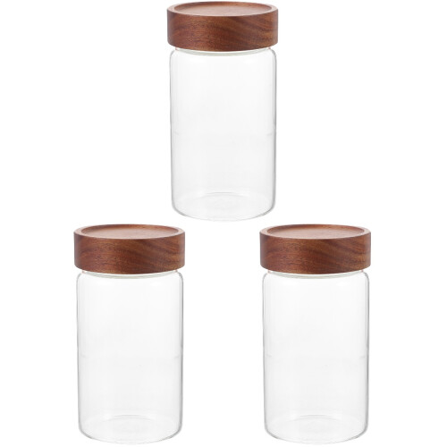 3Pièces Bocal Verre Couvercle Bois Bocal De Conservation Café