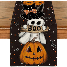Tischläufer für Halloween Deko mit mehrfarbigem Motiv 40x100 cm — halloween laufmatte, weihnachtliche laufmatte, kürbis geister motiv