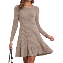 Robe Tricotée A-line Décontractée Élégante Élastique Chaude Beige XL — robe maille hiver, tenue automne femme