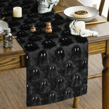 Chemin de table pour Halloween décoration en peluche doux noir 33x183 cm — deco table halloween, linge de maison