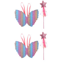 4Stk Kinder Feenkostüm Set Pink Mit Flügeln Und Stilvollem
