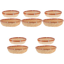 10Pièces Corbeille Rustique En Bambou Pour Stockage Khaki