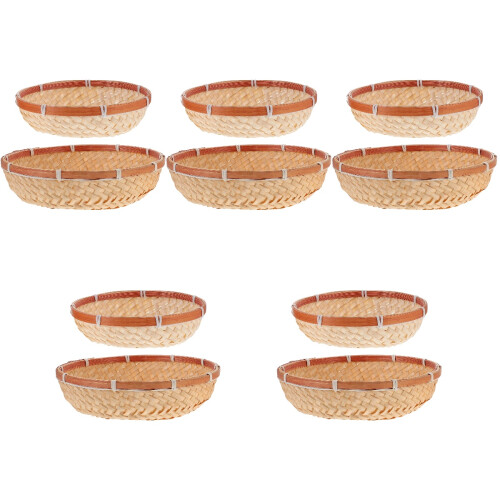 10Pièces Corbeille Rustique En Bambou Pour Stockage Khaki