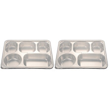 2Pièces Plateau Repas Acier 5 Compartiments Argenté Usage Maison