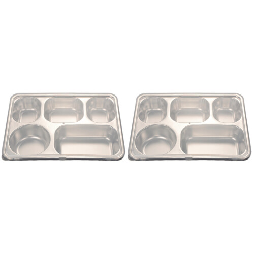 2Pièces Plateau Repas Acier 5 Compartiments Argenté Usage Maison