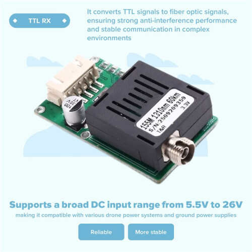 TTL Optical Transceiver Module 60KM  5.5-26V Optical Terminal Equipment Drones TTL to Fiber Optic Module TX SkyEnd