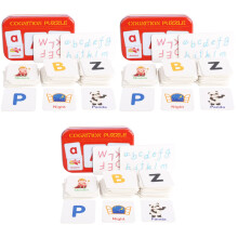3Pièces Cartes Puzzle Alphabet Rouge Bois Apprentissage Enfants