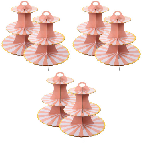6Pièces Plateau Gâteaux Jetable 3 Étages Rose Pour Buffet