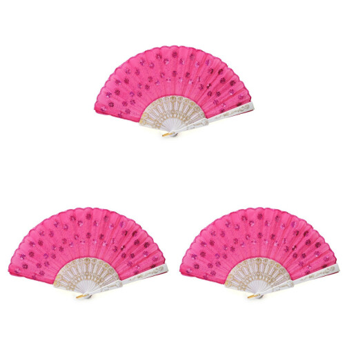 3Pièces Éventail Féminin Décoré Sequins En Plastique 1