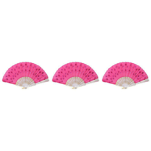 3Pièces Éventail Féminin Décoré Sequins En Plastique 2