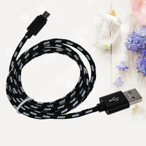 1 Meter 2A Oplaadkabel Nylon Gevlochten Micro USB Voor 2