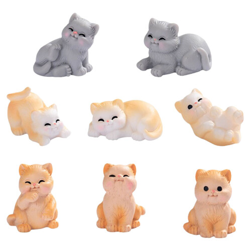 8St Mini Kattenfiguurtjes Gedetailleerde Plastic Speelgoed