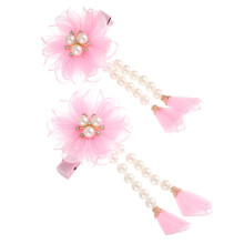 2St Roze Kinder Haarspeld Met Parel En Kwastje Luxueuze Hoofdband