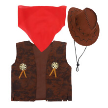 Kids Cowboy Outfit Set Vest Hoed Sjaal Bruin 130-140 L