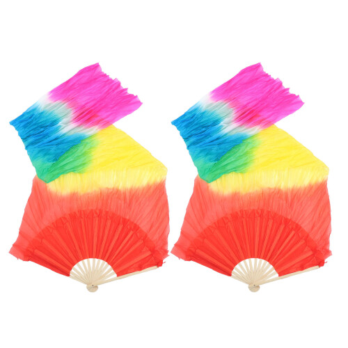 2St Duurzame Bamboe Zijde Waaier Multi Color Dance Events