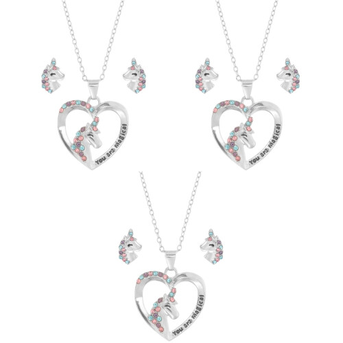 3Ensembles Ensemble Bijoux Fille Licorne Argent Décoration 1