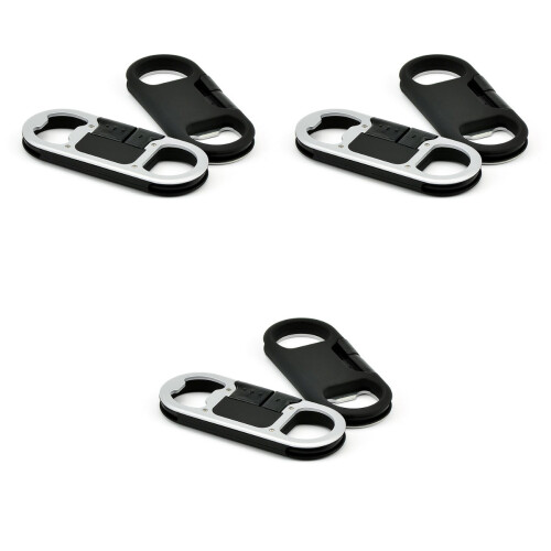 3Stk Datenkabel USB Mit Schlüsselanhänger Flaschenöffner Schwarz 2