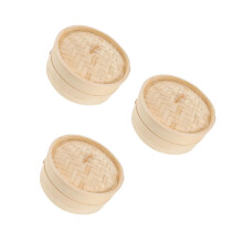 3Sets Bamboe Stoommand Voor Dim Sum, Khaki Huishoudelijke Steamer