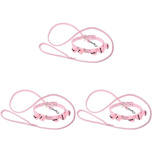 3Pièces Colliers Rose Avec Cloche Laisse 1