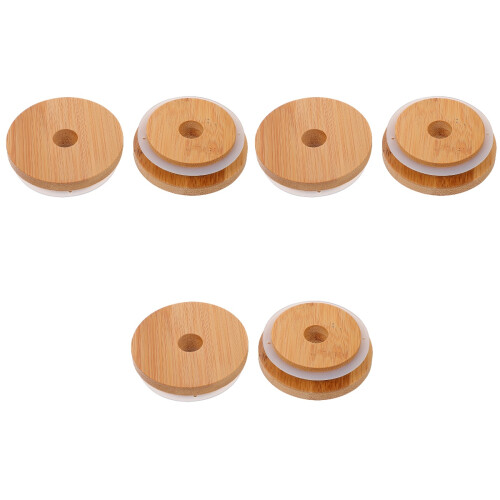 3Ensembles Bouchons De Pot Bambou Khaki Trou Pour Silicone 2