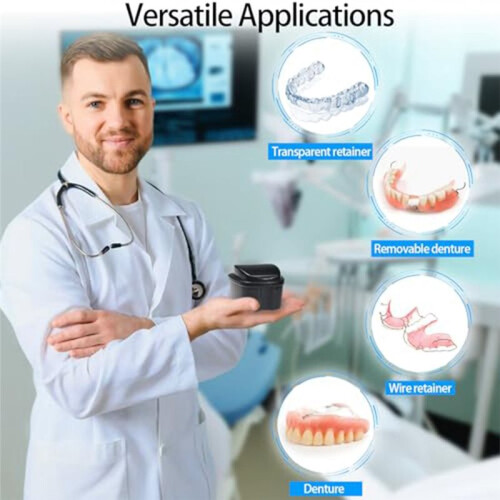 Denture Cleaning Box/Retainer Cleaning Box with Filter Basket, Denture Cup Storage Box,for Soaking and Cleaning Dentures 1