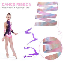 3Stück 2M Blinkender Stern Gymnastikbänder Tanzband Rhythmische Kunstgymnastik Ballett Streamer Wirbelstab Regenbogenstab
