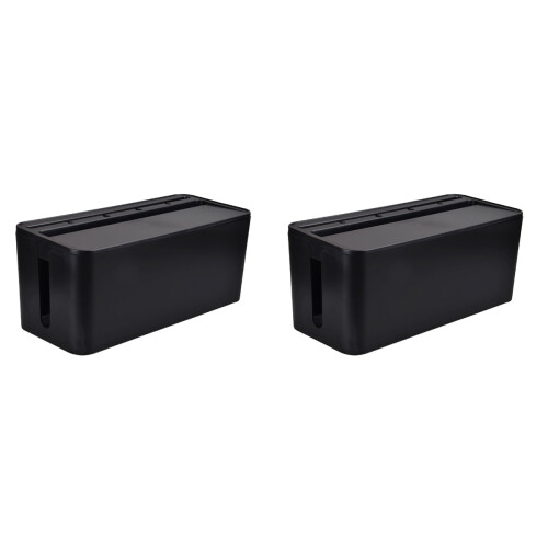 2Pièces Boîte Rangement Noir Plastique Rigide Pour Câbles Et 1
