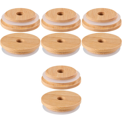 8Pièces Couvercles Pot En Bambou Trou De Silicone 1