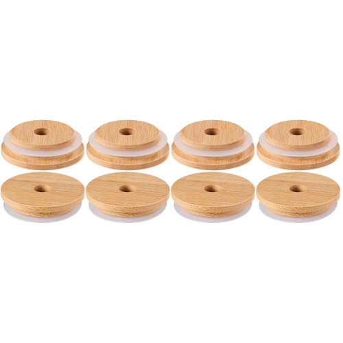 8Pièces Couvercles Pot En Bambou Trou De Silicone 2