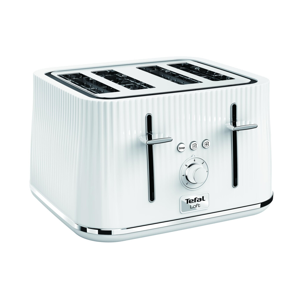 Tefal Loft 4-Slot Toaster, 7 Browning Levels, Defrost, Stop + Reheat Functions, Removable Crumb Tray, High-Lift + Self-Centring Racks, 1700W, Tt76014