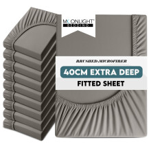 Moonlight Bedding Single Fitted Sheet Deep Fit 40CM 10 Pack Grey Bed Sheet with Elastic Corners 16 Inch Extra Pocket Brushed Microfiber Easy Care Bre