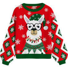 Damen-Weihnachtspullover mit langem Ärmel für Weihnachten mit Alpaka Rot M — weihnachtlicher damenpullover, weihnachtspullover m