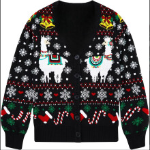 Damen-Kardigan Pullover Weihnachten Mit Knöpfen Aufklappbar Lustige Alpaka Schwarz L — weihnachts cardigan damen, ugly christmas pullover