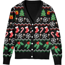 Damen-Knitted Cardigan Weihnachtspullover Mit Knöpfen Lustiger Tannenbaum XXL — weihnachtlicher damen cardigang, cardigan mit knöpfen
