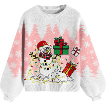 Jersey navideño de mujer de punto cálido con copos de nieve y ovejas Talla S — suéter invierno mujer, ropa festiva mujer