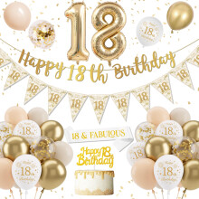 18th Birthday Decoration Girls, Gold Happy 18th Birthday Banner, Sand White Birthday Balloons, 18th Birthday Balloons, Confetti Latex Balloons Cake T
