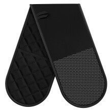 Oven Gloves Heat Resistant, Oven Mitts Withstand 500,Anti-Slip Silicone Oven Glove,Double Black Oven Gloves for Kitchen Cooking,Dessert Making,BBQ